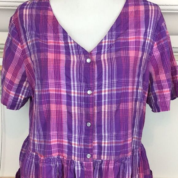 VTG Plaid cotton Grandma snap dress w/pockets Mrs. Roper mint condition - Picture 2 of 9